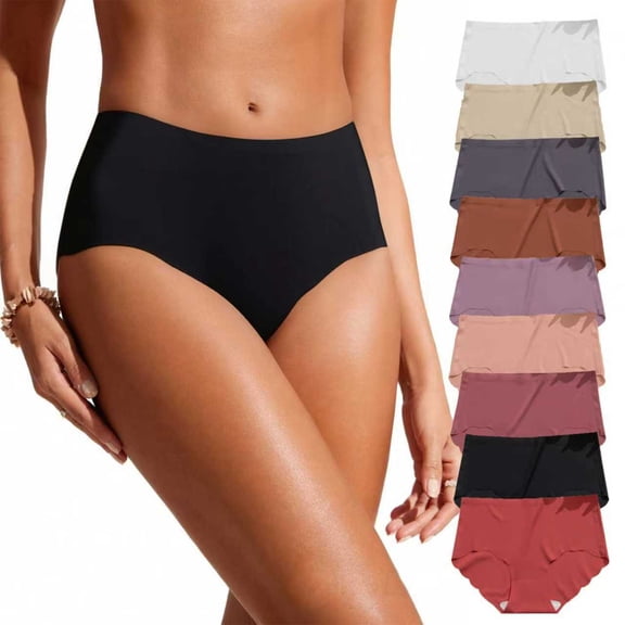 Lunuaoe Women's Ice Silk Seamless Briefs, Invisible No-Show Panties, Ultra-Thin Breathable Soft Underwear