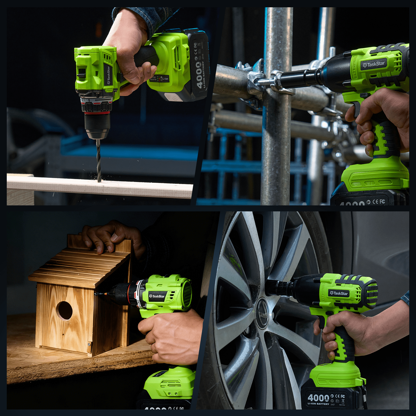 2-Tool Combo Kit: 1/2" Brushless Impact Wrench (800Nm) & 3/8" Brushless Drill Driver (80Nm) with 2×4000mAh Batteries