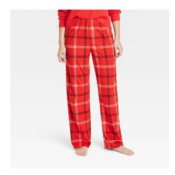 Women's Large Plaid Microfleece Christmas Family Pajama Pants, Red, Black and White