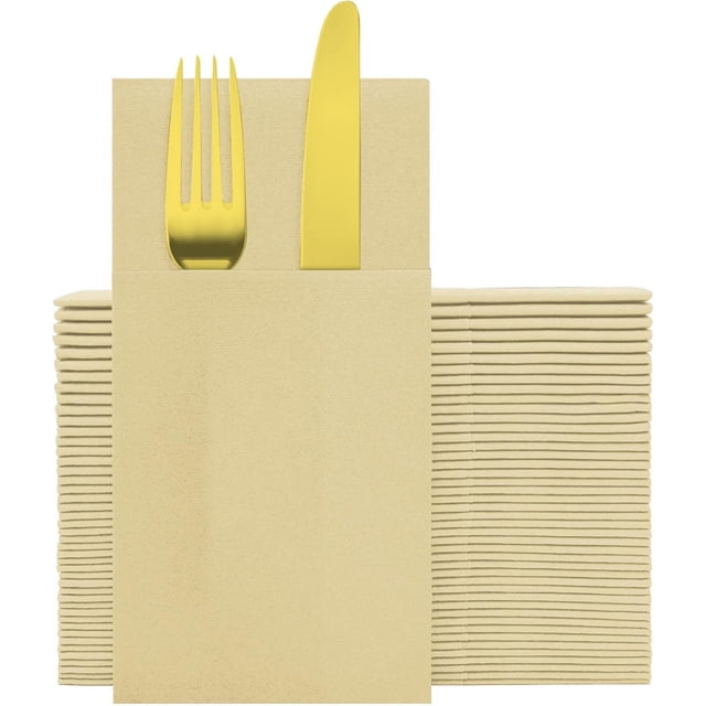 Paquete de 100 servilletas desechables de papel para invitados, toallas de mano para baño, toallas de papel suaves y absorbentes, todos los días, cocina, cena, cóctel, fiesta, boda (beige-50 unidades)