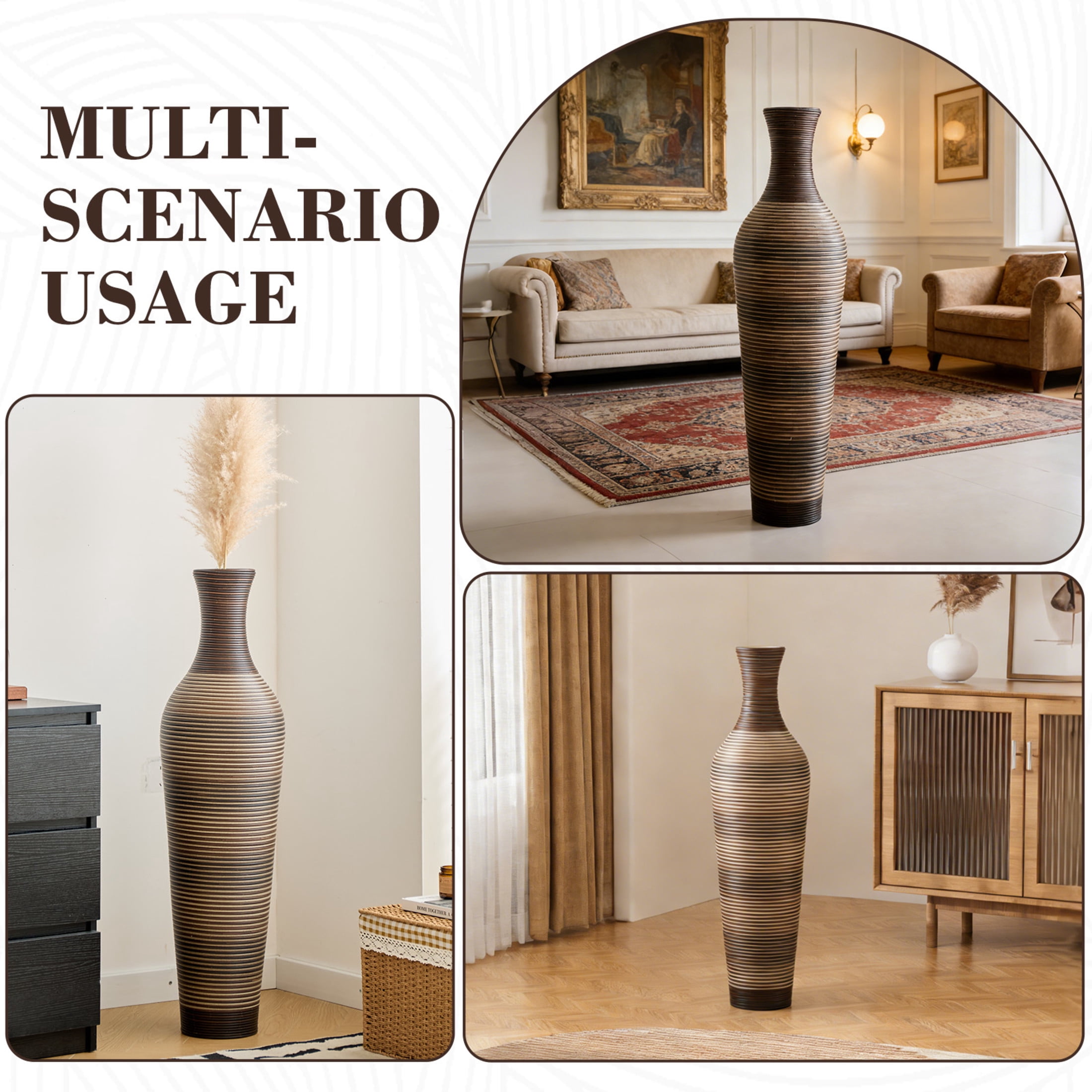 Noble House 39.37" Tall Handcrafted PVC Floor Vase, Textured Brown Gradient Decorative Vase, Black+Brown