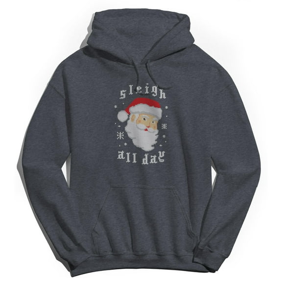 Christmas Holiday Sleigh All Day Graphic Dark Heather Grey Men's Cotton Pullover Hoodie