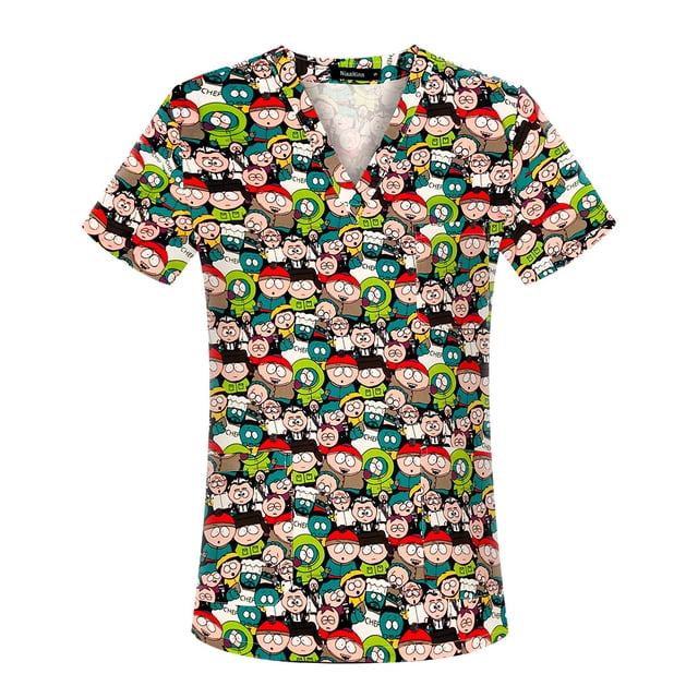 Ropa de lavado con estampado de dibujos animados, ropa de mano con cepillo, ropa de enfermera, camiseta de manga corta con cuello en V para mujer, ropa quirúrgica, ropa de trabajo para hombres