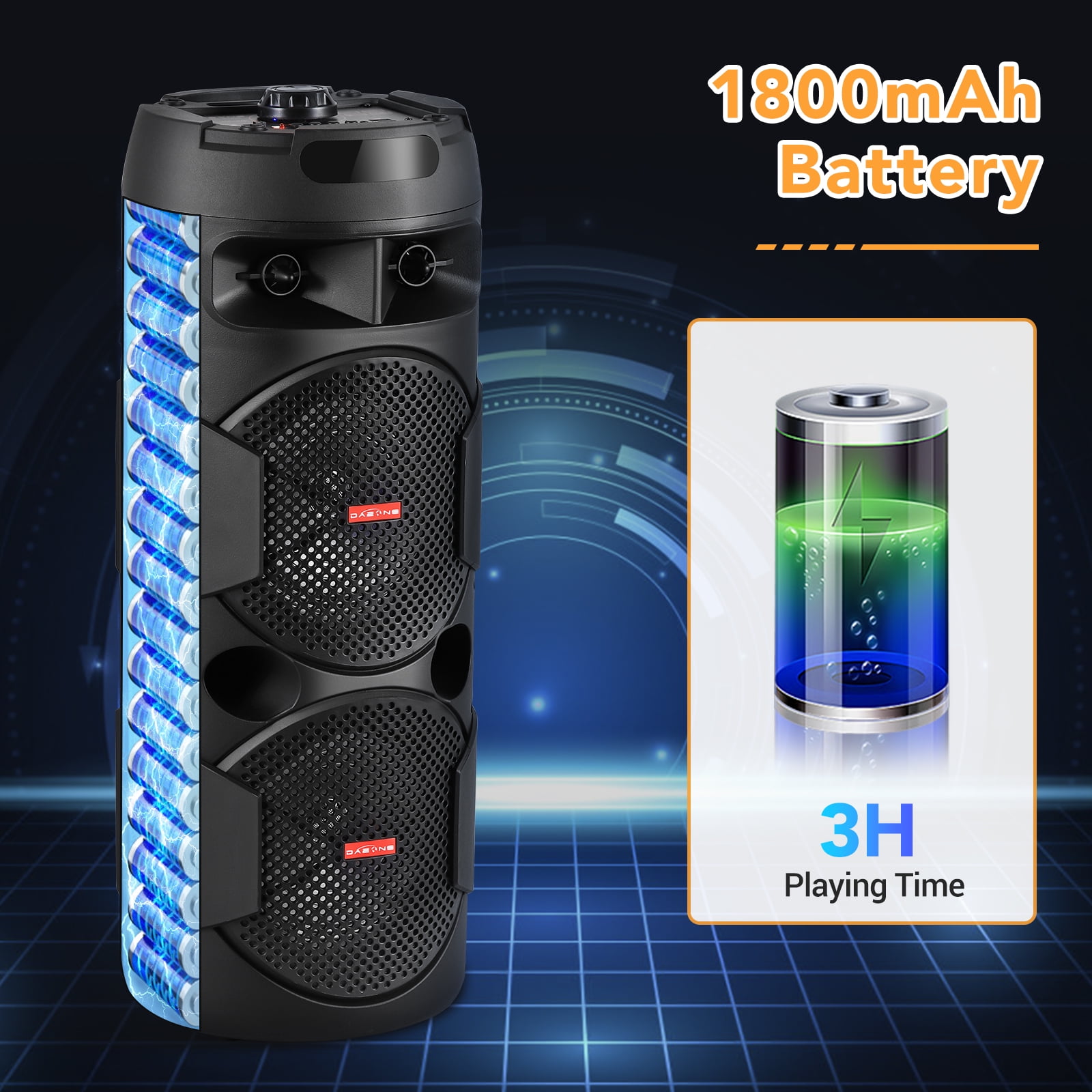 Dual 6.5" Portable Wireless Bluetooth Speaker Outdoor Sound PA System Heavy Bass with Microphone