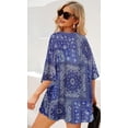 thumbnail image 6 of SUCS Women's Floral Print Puff Sleeve Kimono Cardigan Loose Cover Up Casual Blouse Tops, 6 of 7