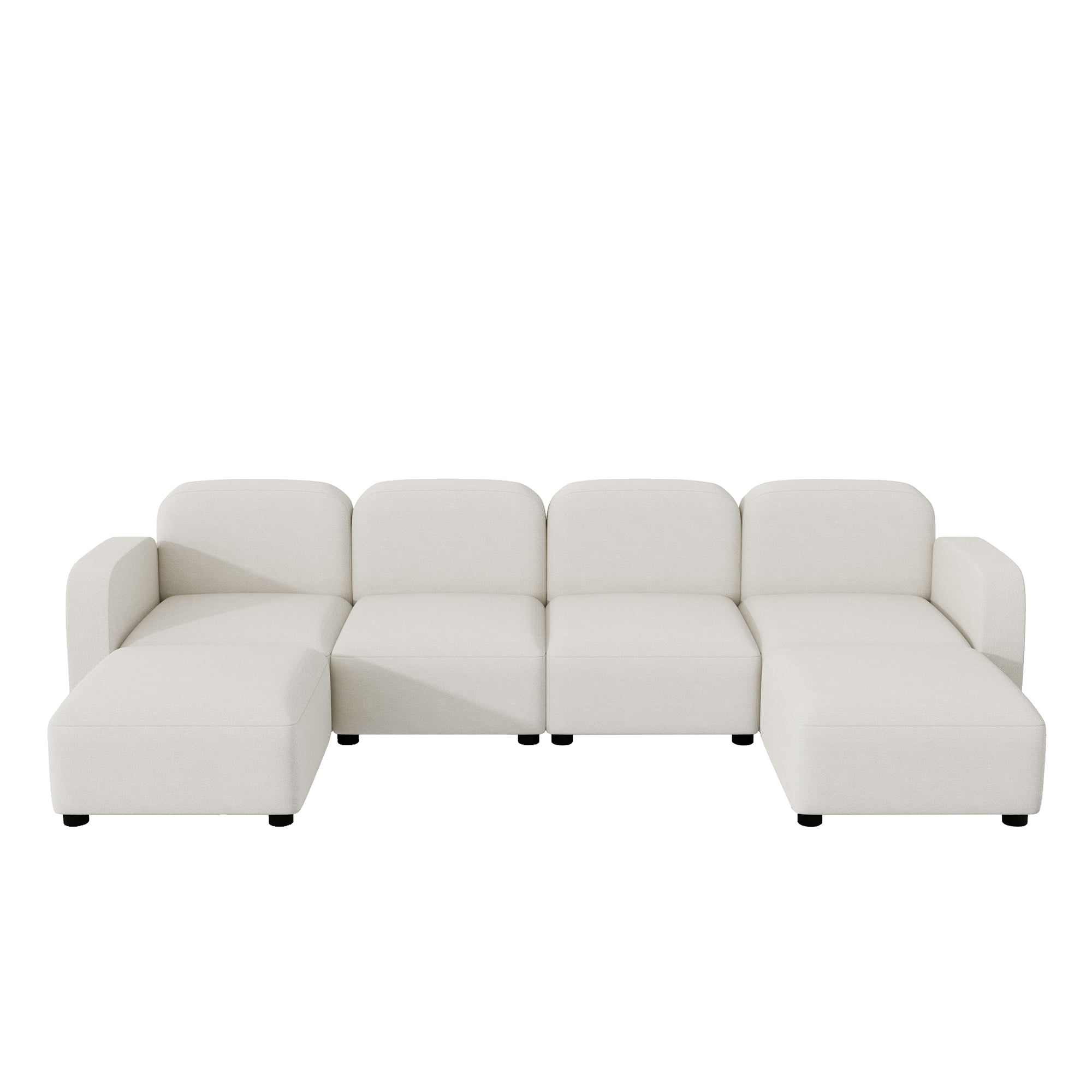 MAYEERTY 116x58" Velvet Modular Sectional Sofa - U-Shaped Reversible 6-Seat Sleeper Cloud Couch with Ottoman, Convertible for Living Room, Beige