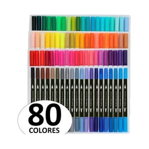 80 Colores Marcadores Doble Punta Plumones Punta De Pincel