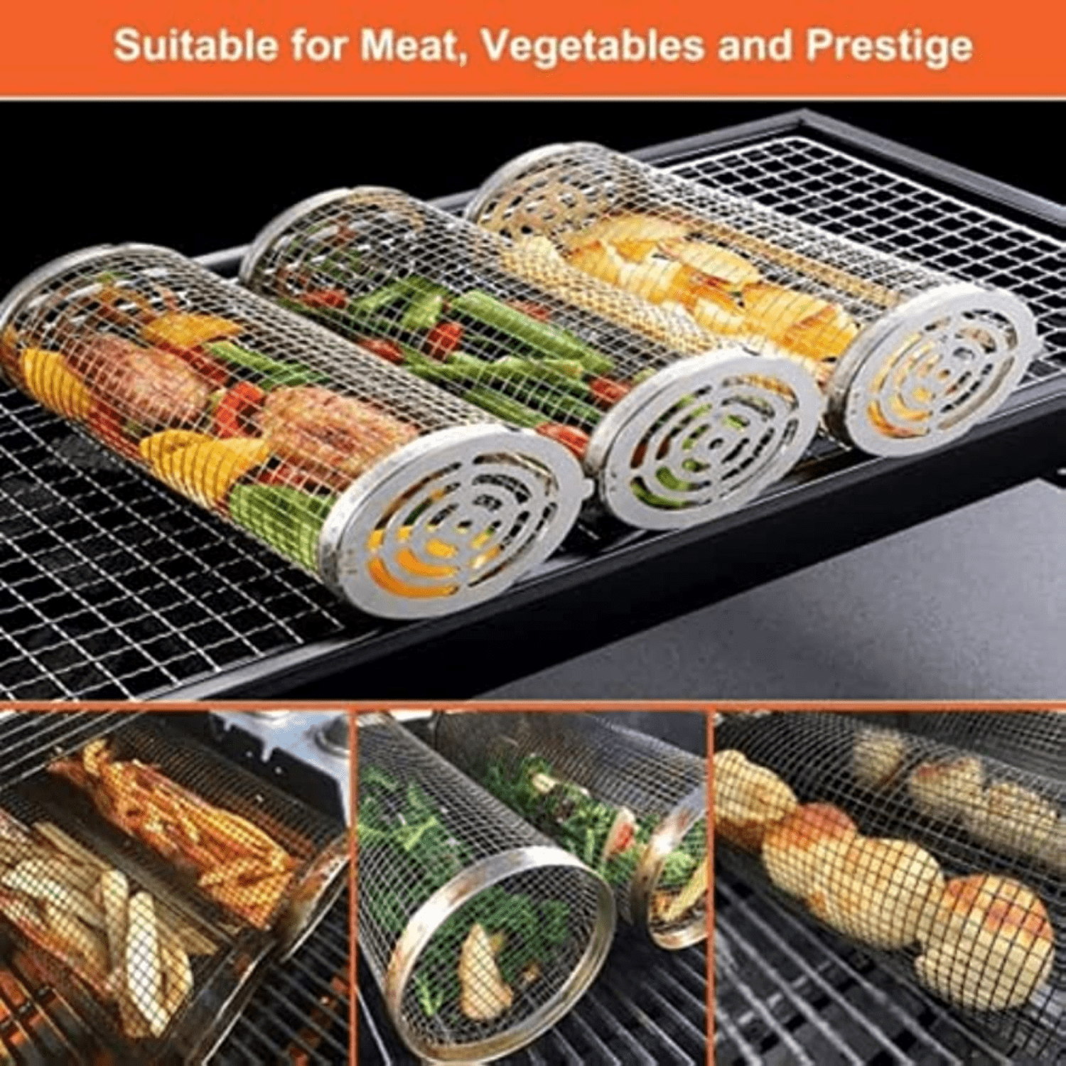 Angoily Oven Crisper Basket Rotating Grilled Cage Drum Oven Basket Kitchen  Rolling Grill Basket Oven Roast Basket Roast Baking Cage for Barbecue