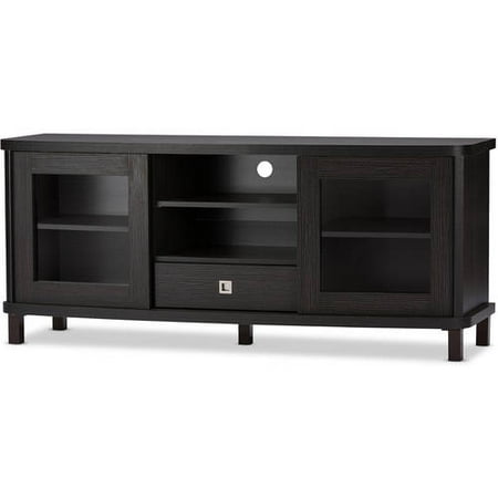 60 Inch Media Cabinet Baxton Studio Walda 60-Inch Dark Brown Wood TV Cabinet with 2 Sliding Doors and 1 Drawer ()