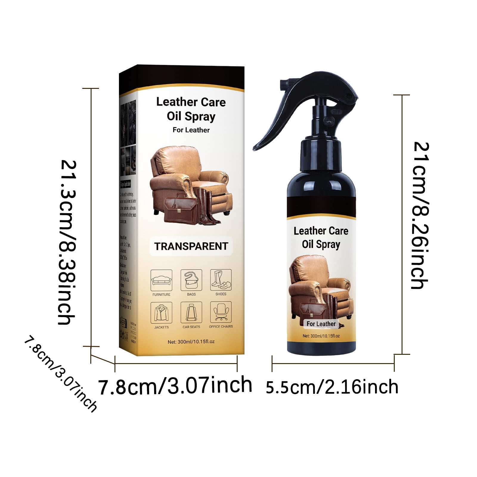 Leather Care Oil Spray 300ml - Transparent Protective Formula for Furniture, Sofa, Car Seat, Bag & Clothing - Nourishes & Revitalizes - Daily Maintenance Solution