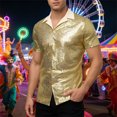 thumbnail image 2 of Mens Shirts Casual Carnival Disco Glitter Short Sleeve Lapel Top Party Dance Club Night Out Comfortable Shirt for Men Gold XXL, 2 of 8