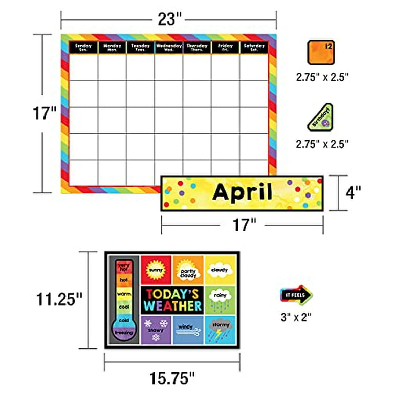 Carson Dellosa Celebrate Learning Calendar Bulletin Board Set, Boho Rainbow  Monthly Calendar With Numbers and Birthday Cover Ups, Seasons, Weather, and  Days of the Week Chart, Classroom Decor (86 pc) - Walmart.com