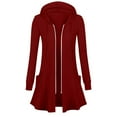 thumbnail image 2 of Womens Full Zip Up Long Hoodie Jacket with Pockets Classic Fit Lightweight Tunic Sweatshirt Open Front Cardigan (M, Wine), 2 of 5