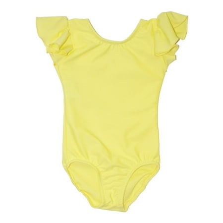 - Girls Bright Yellow Flutter Sleeved Dancewear Leotard