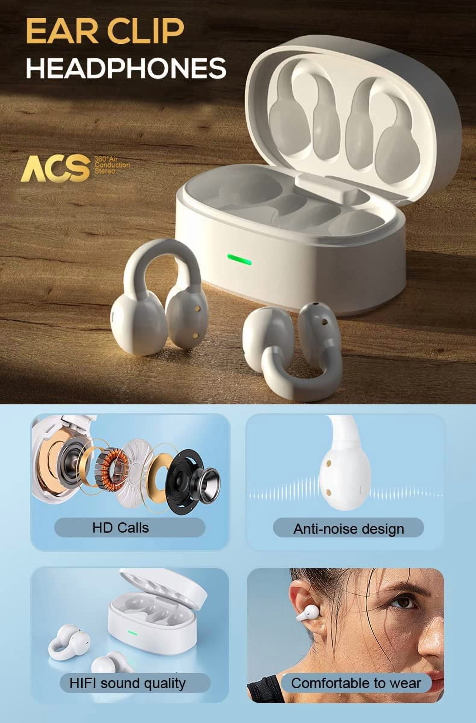 Wireless Ear-Clip TWS Earphones Compatible With Samsung Galaxy A12/A32/A42/A52 5G - Bluetooth Earbuds True Stereo Charging Case Hands-free Mic