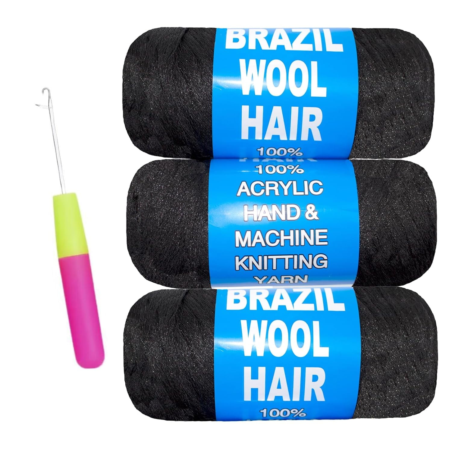 2/3/4 Roll Natural Black Brazilian Wool Hair Yarn for Jumbo Braids