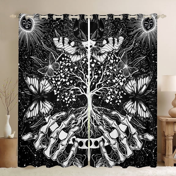 Castle Fairy Kids Teens Gothic Skeleton Black Out Curtains,Boho Tree Of Life Curtains Pack of 2 (42x63 Each),Galaxy Universe Bedroom Curtains,Lightweight Room Decor
