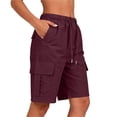 thumbnail image 6 of Oiangi Women's Cargo Shorts Elastic Waist Drawstring Hiking Shorts Straight Leg Basic Knee Shorts with Multi-Pocket Wine S, 6 of 7