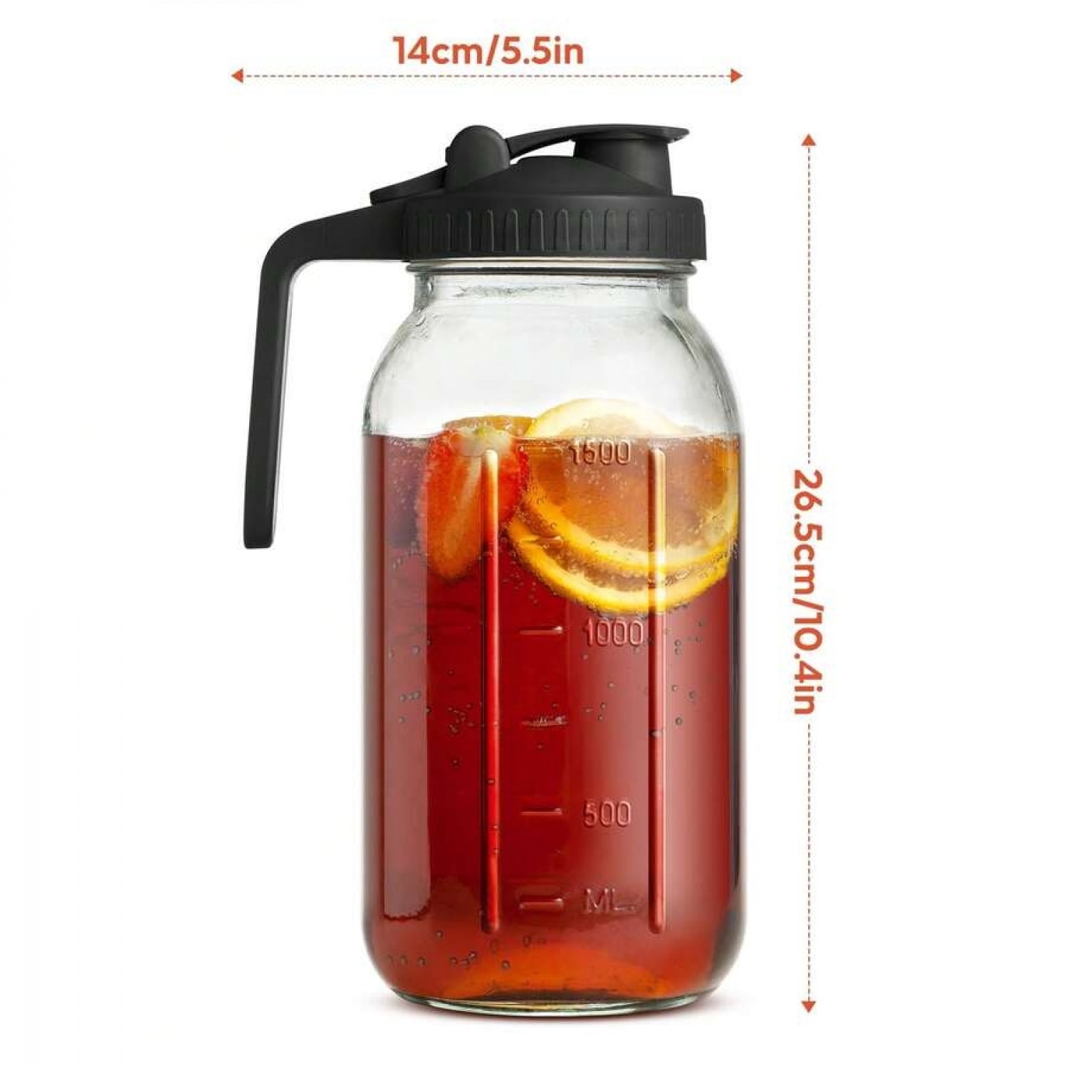 NTGFU 2-Piece Mason Jar Pitcher, 64OZ Breast Milk Pitcher Double Leak Proof with Pour Spout Handle, Wide Mouth Iced Tea Pitcher for Fridge, Creamer Container for Coffee, Sun Tea Juice