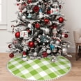 thumbnail image 5 of Rocae White Green Plaid for Christmas Tree Skirt with Pom Pom Trim for Holiday Party for Holiday Home Decor Indoor Outdoor-30", 5 of 7