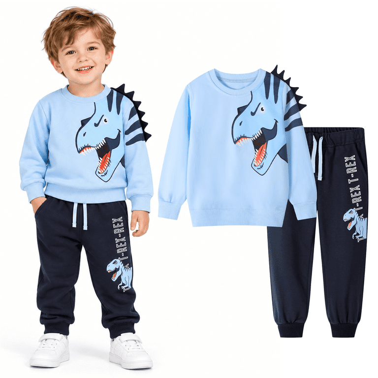 HILEELANG Toddler Boys Dinosaur Sweatshirt & Jogger Set photo 2