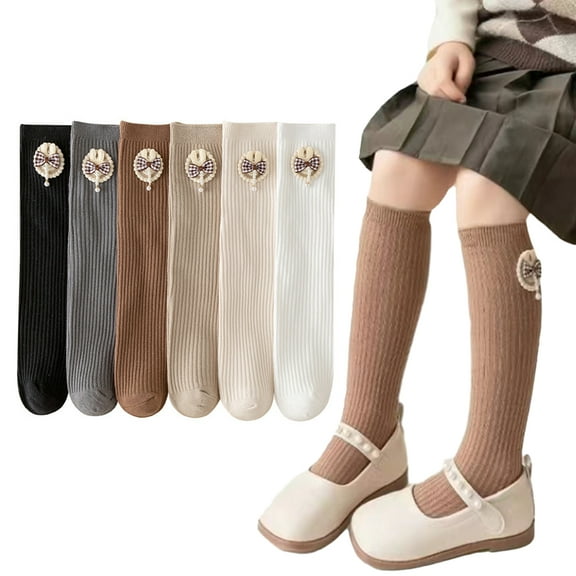 Godderr Toddler Kids Cute Bow Knee High Socks Girls Spring Fall Mid-Calf Socks Cotton Compression Socks 2 Pairs Cute Stacked Socks