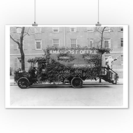 Christmas Post Office - Post Office Truck Decorated for Christmas Photograph (9x12 Art Print, Wall Decor Travel Poster)