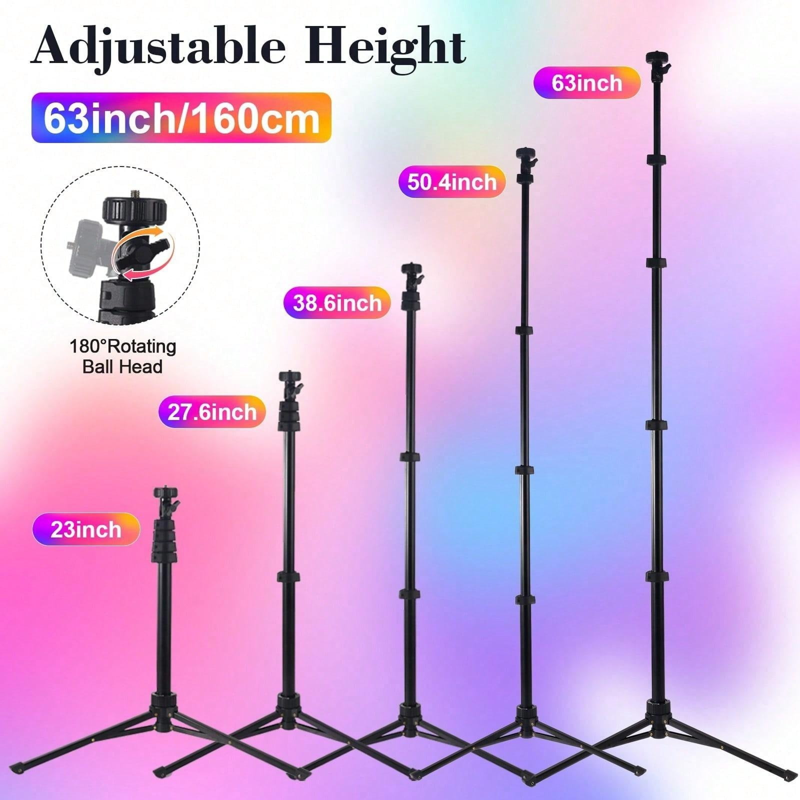 ZOMEI 10" Adjustable LED Ring Light with 63-inch Telescopic Arm and Multiple Color Options — Ideal for YouTube Shorts, Beauty Bloggers, Professional Studio Product Photography, and Instagram Video