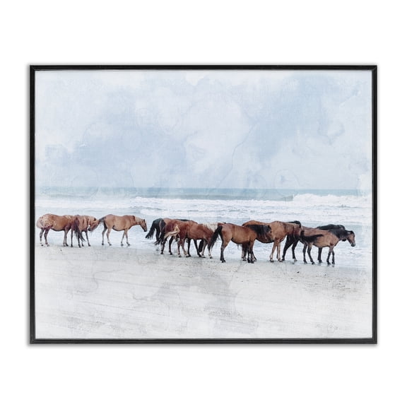 Stupell Industries Rustic Lodge Horse Herd Grazing Beach Shore Black Framed Giclee Art, 14 x 11, by Lil' Rue