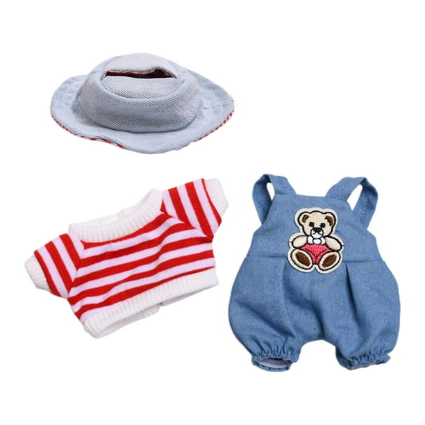 3 piezas Mini ropa para muñecas de 6 pulgadas, conjunto de monos para muñecas, conjunto a rayas, disfraces cómodos, ropa de muñeca para niñas pequeñas conjunto de sombrero azul