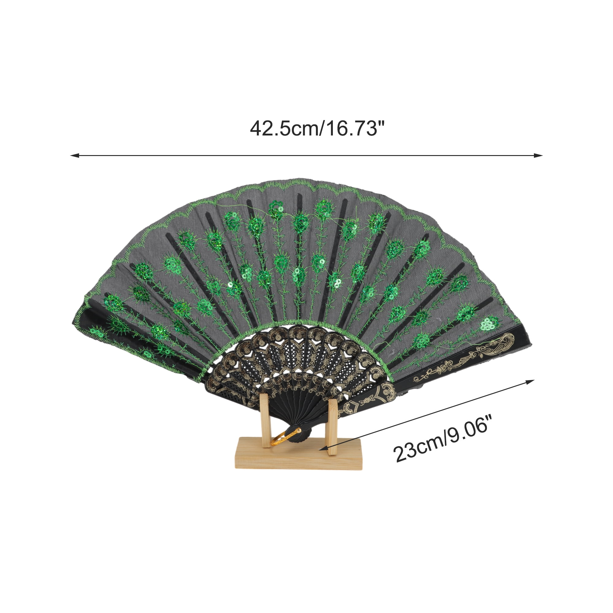 Unique Bargains Beautiful Sequins Folding Fan 1 Pc Green