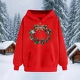 thumbnail image 5 of YueHuiYing Women's Printed Sleeves Long Sleeved Top Hooded Christmas Wreath Cartoon Pattern Sweatshirt, 5 of 6