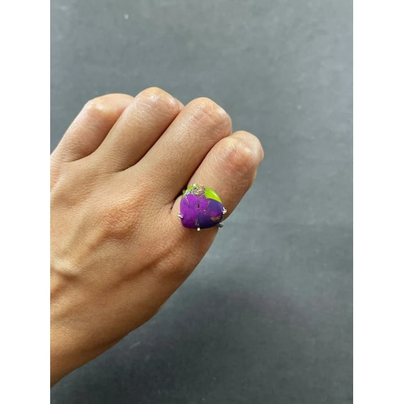 Purple Copper Turquoise Ring, 925 Sterling Silver Rings Cabochon Stone Ring