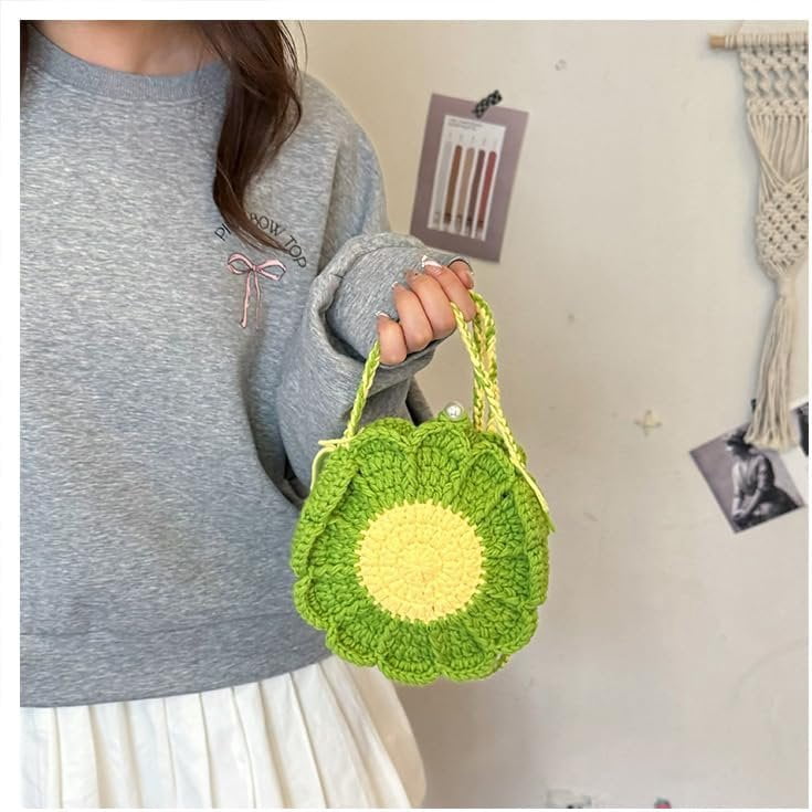 Sunflower Crochet Bag, Women's Crochet Bag, Crochet Flower Bag, Woven Crochet Tote Bag for Girls Mesh Beach Bags