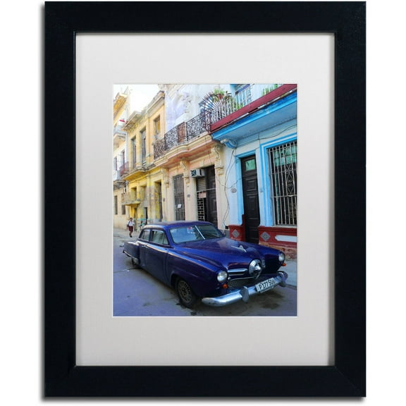 Trademark Fine Art 'Vatage Blue Studebaker in Havana' Canvas Art by Masters Fine Art, White Matte, Black Frame