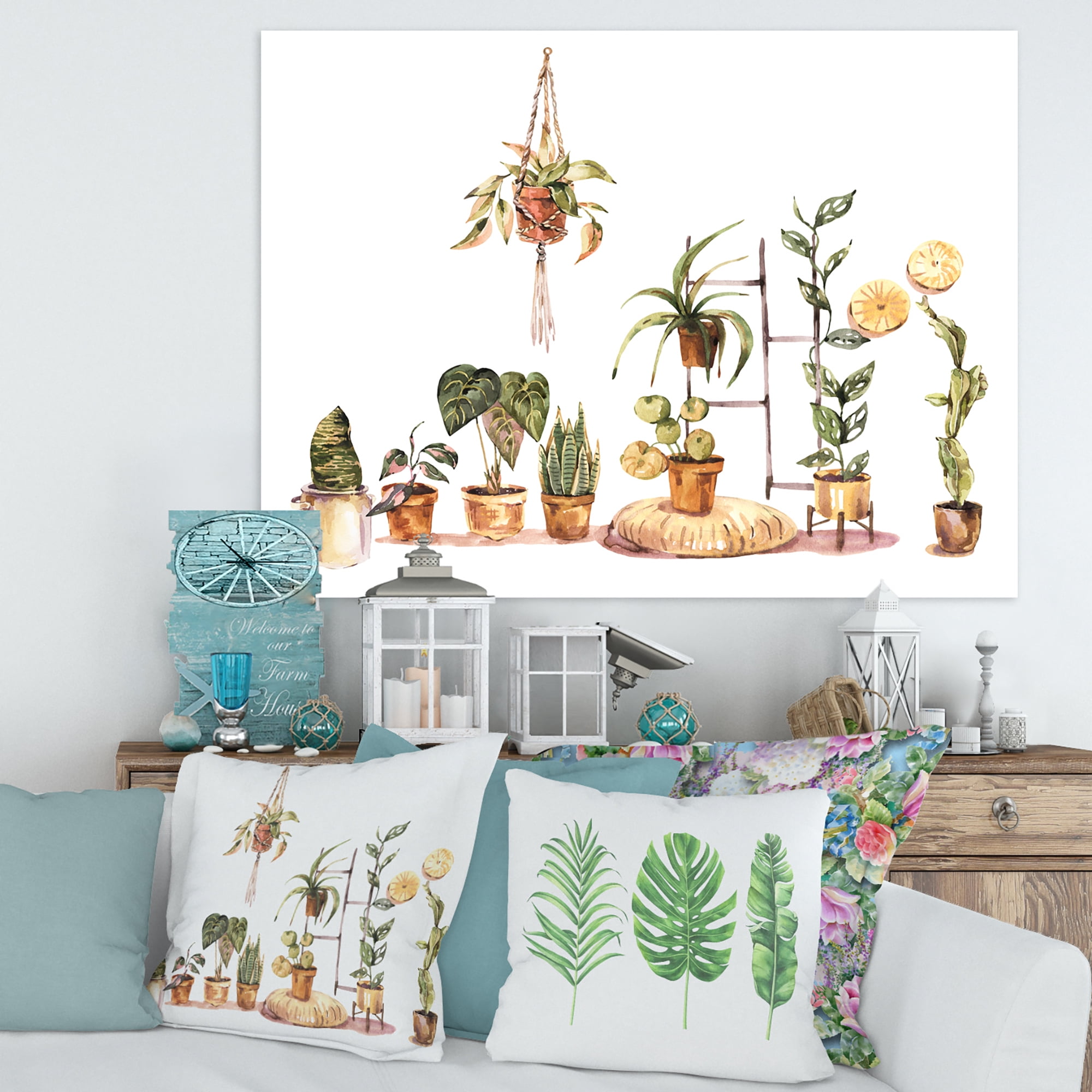 Designart ' Indoor House Plants Urban Jungle in Flowerpots II ' Traditional Canvas Wall Art Print