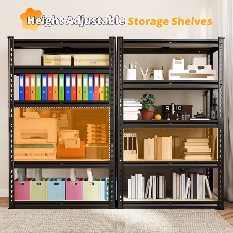 Heavy Duty 5-Tier Metal Shelving Unit, 72" Adjustable 2000lbs Capacity Garage Storage Rack, Utility Shelf for Kitchen, Basement, Warehouse, Living Room, Black
