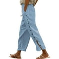 thumbnail image 2 of Soki Linen Pants Women Summer Casual Side Button Drawstring Pants Lightweight Boho Beach Pants Comfy Work Pants, 2 of 6