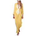 thumbnail image 1 of GYUJNB Robe d'Été Décontractée Sans Manches pour Femmes, Col en V, Longue, Dos Nu, Fente Latérale, Maxi, Jaune, 1 of 6
