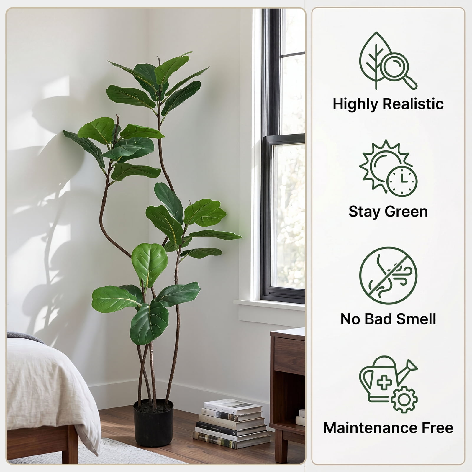 BEAUTYPEAK 6FT Artificial Fiddle Leaf Fig Tree Faux Ficus Tree Fake Green House Plants Indoor Outdoor Floor Plant