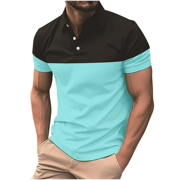 Aofany Men Casual Summer Blouse Patchwork Color Button Short Sleeve Turndown Collar Top Pullover T-Shirt