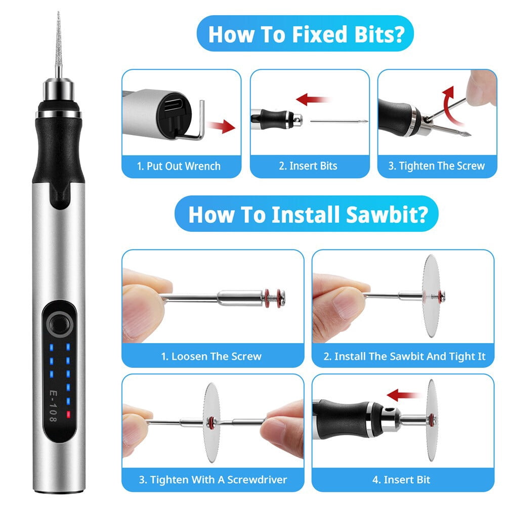 Electric Engraving Pen with 37 Bits,3-Speed Adjust,USB Rechargeable,Rotary Tool for 60+ Surfaces - Mini Electric DIY Engraving Pen Kit Cordless Rotary Tools for Personalization & Gifts