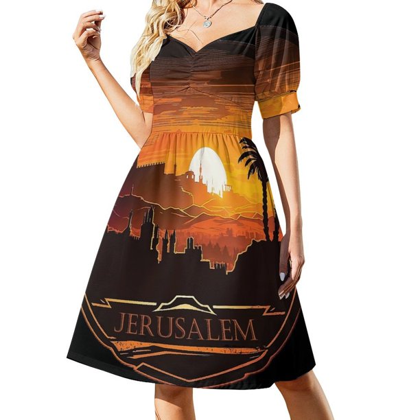 Vestido de manga corta de la ciudad antigua de Jerusalén ropa de mujer novedad de verano 2025 vestido de verano diario