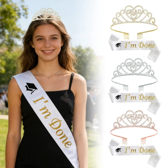Klonfd Graduation Party Strap “I’m Done” Alloy Rhinestone Graduation Sash