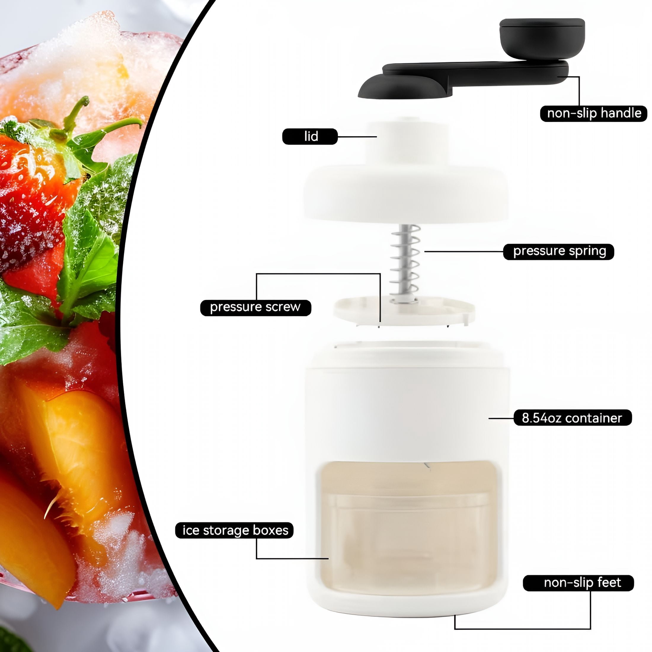 ACDANC Shaved Ice Mini Snow Cone Machine,Portable Countertop Ice Shaver with No Slip Base,No Electricity Needed,Ice Cup Included,Lightweight,Stainless Steel Blade