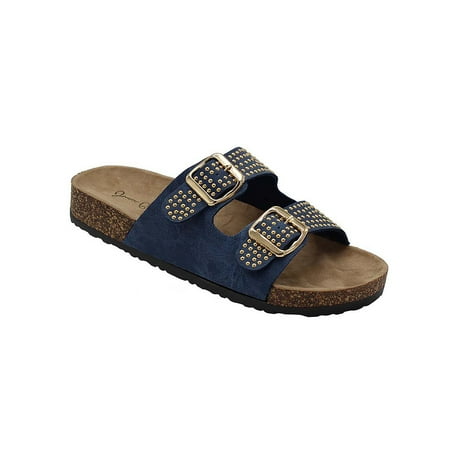 Kylie-07 Women Double Buckle Straps Sandals Flip Flop Platform Footbed Sandals Denim (Best Flip Flops For Womens Feet)