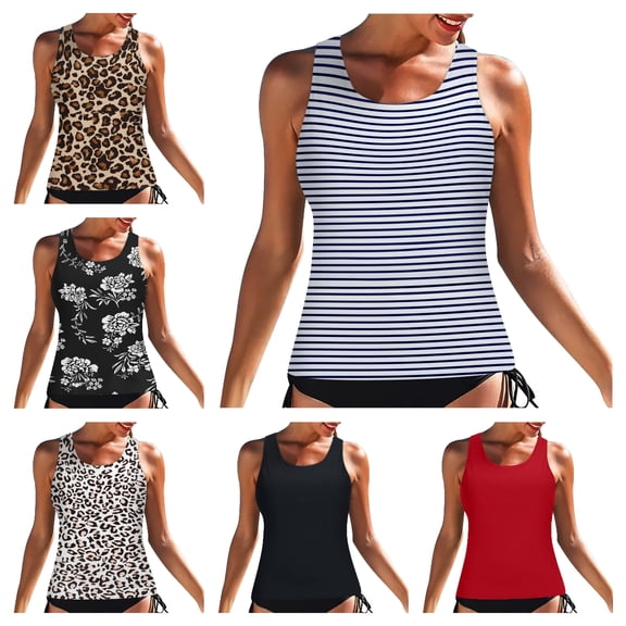 HAOTAGS Swim Tops for Women,No Padding Printed Rash Guard Casual Beachwear Black XL