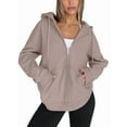 thumbnail image 3 of Sudaderas con Capucha y Cremallera para Mujer, Sudaderas Extragrandes, Conjuntos de Moda Escolar para Otoño, Chaquetas Informales, Ropa de Invierno Marrón S, 3 of 9