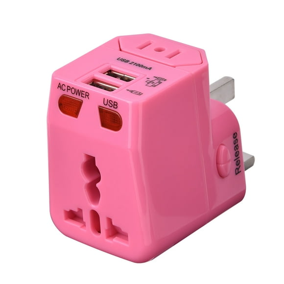 ZOUSSIQI Universal Dual USB Worldwide Travel Charger Convertor Socket AU UK US EU Plug Adaptor Pink EL225#03768