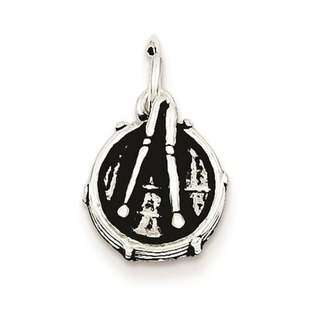 925 Sterling Silver Antiqued 3-D Drum Polished 17mm x 10mm Charm Pendant